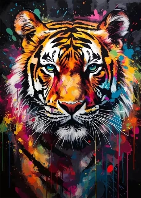 Peinture au Numéro — Tigre pop art multicolore