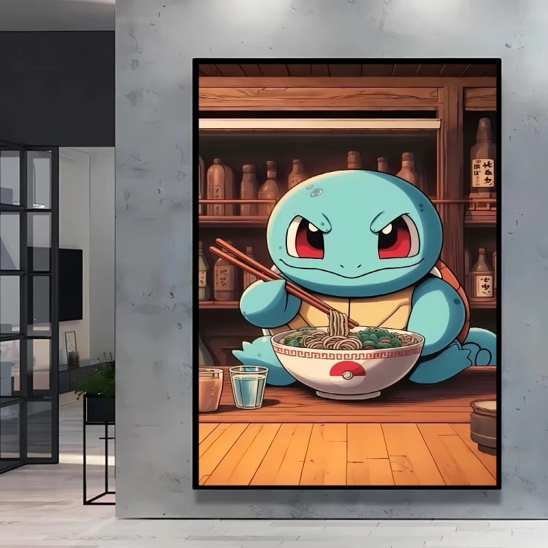 Peinture au Numéro — Carapuce mangeant des ramen (Pokémon)