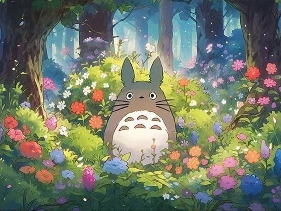 Peinture au Numéro — Totoro dans un champ de fleurs (Mon Voisin Totoro)