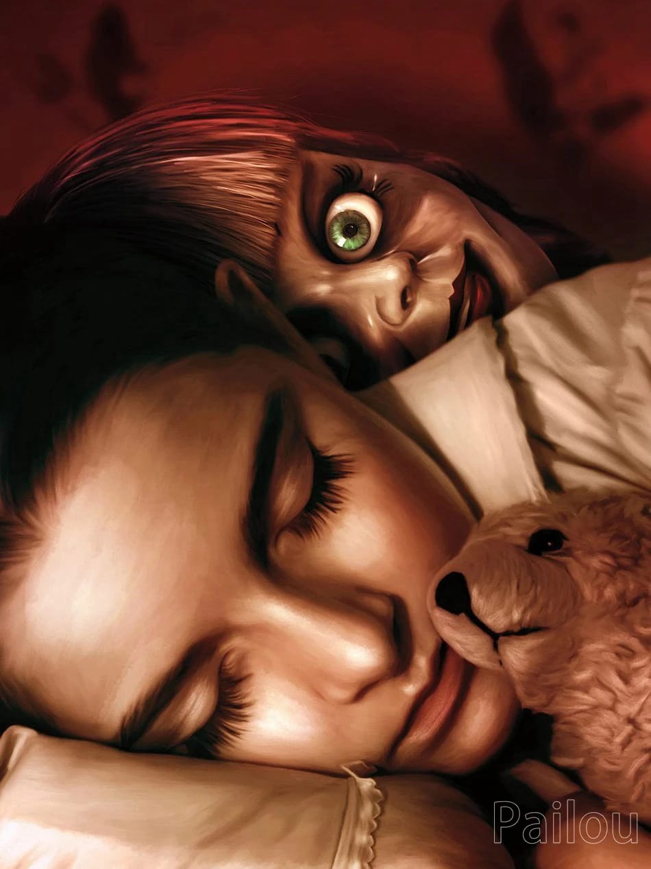 Peinture au Numéro — Fillette endormie et poupée Annabelle menaçante (Annabelle)