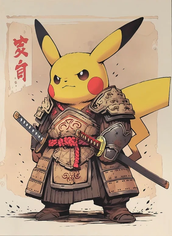 Peinture au Numéro — Pikachu samouraï en armure (Pokémon)