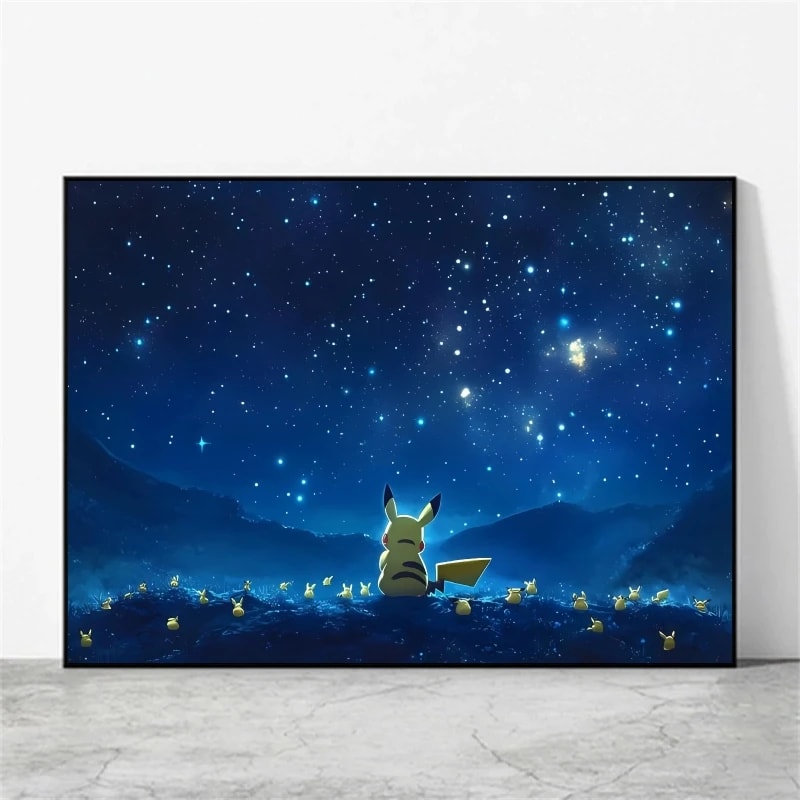 Peinture au Numéro — Pikachu de dos sous les étoiles (Pokémon)