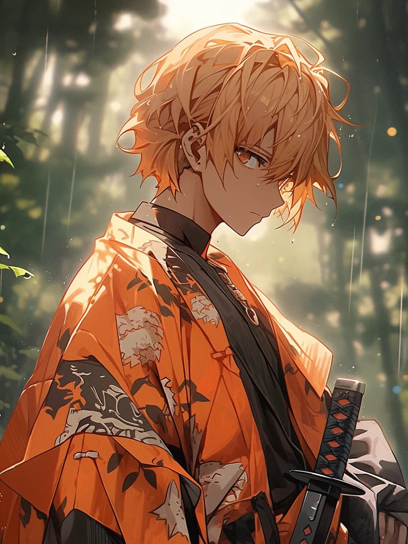 Peinture au Numéro — Kyojuro Rengoku souriant dans les flammes (Demon Slayer)