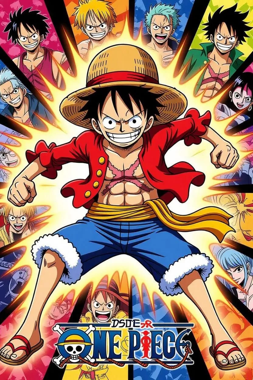 Peinture au Numéro — Luffy poings serrés, portraits de l'équipage (One Piece)