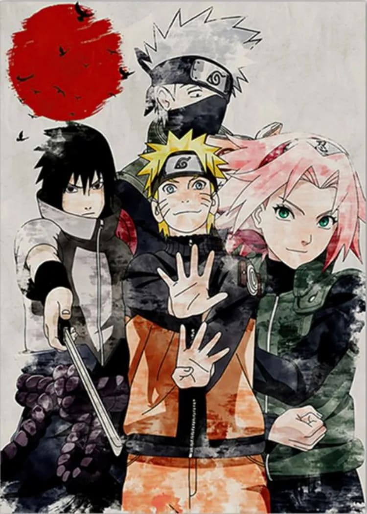 Peinture au Numéro — Équipe 7 aquarelle, Sasuke Naruto Sakura et Kakashi (Naruto)
