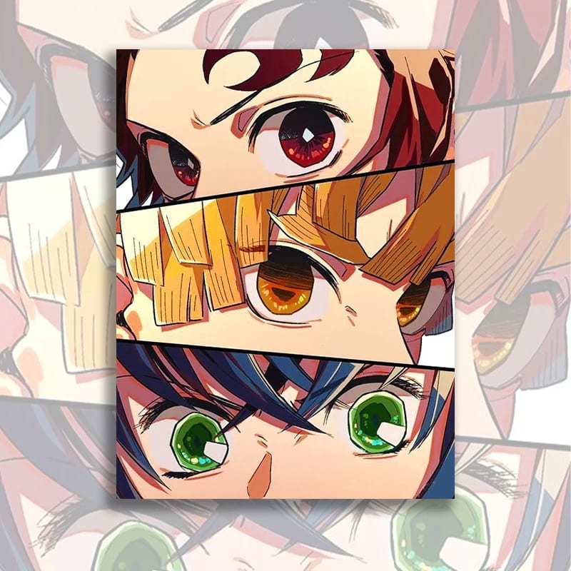 Peinture au Numéro — Triptyque des yeux de Tanjiro, Zenitsu et Giyu (Demon Slayer)