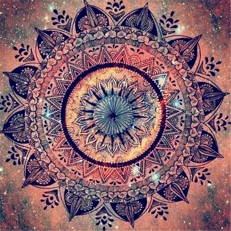 Peinture au Numéro — Mandala cosmique sur fond galactique orangé