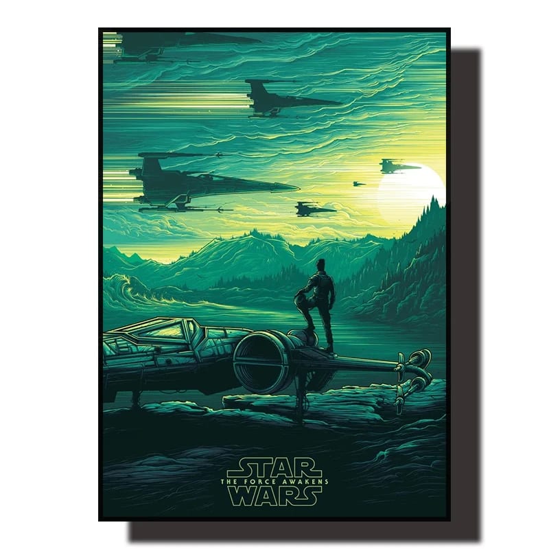 Peinture au Numéro — Pilote et X-wings au coucher de soleil vert (Star Wars : Le Réveil de la Force)