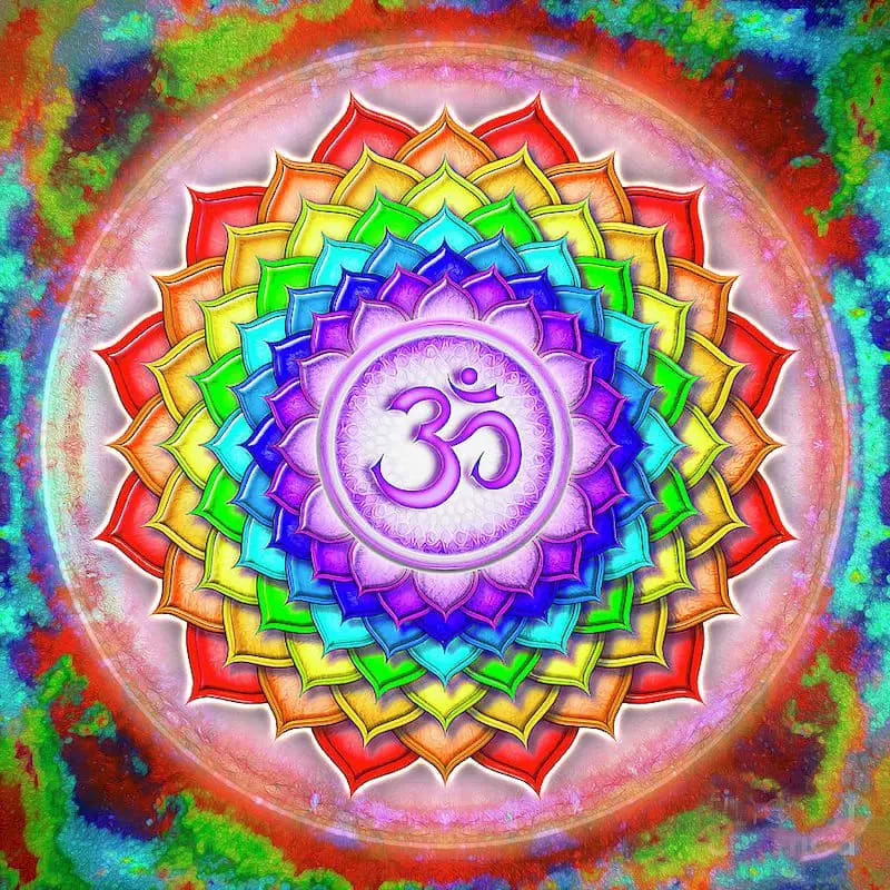 Peinture au Numéro — Mandala lotus arc-en-ciel avec symbole Om