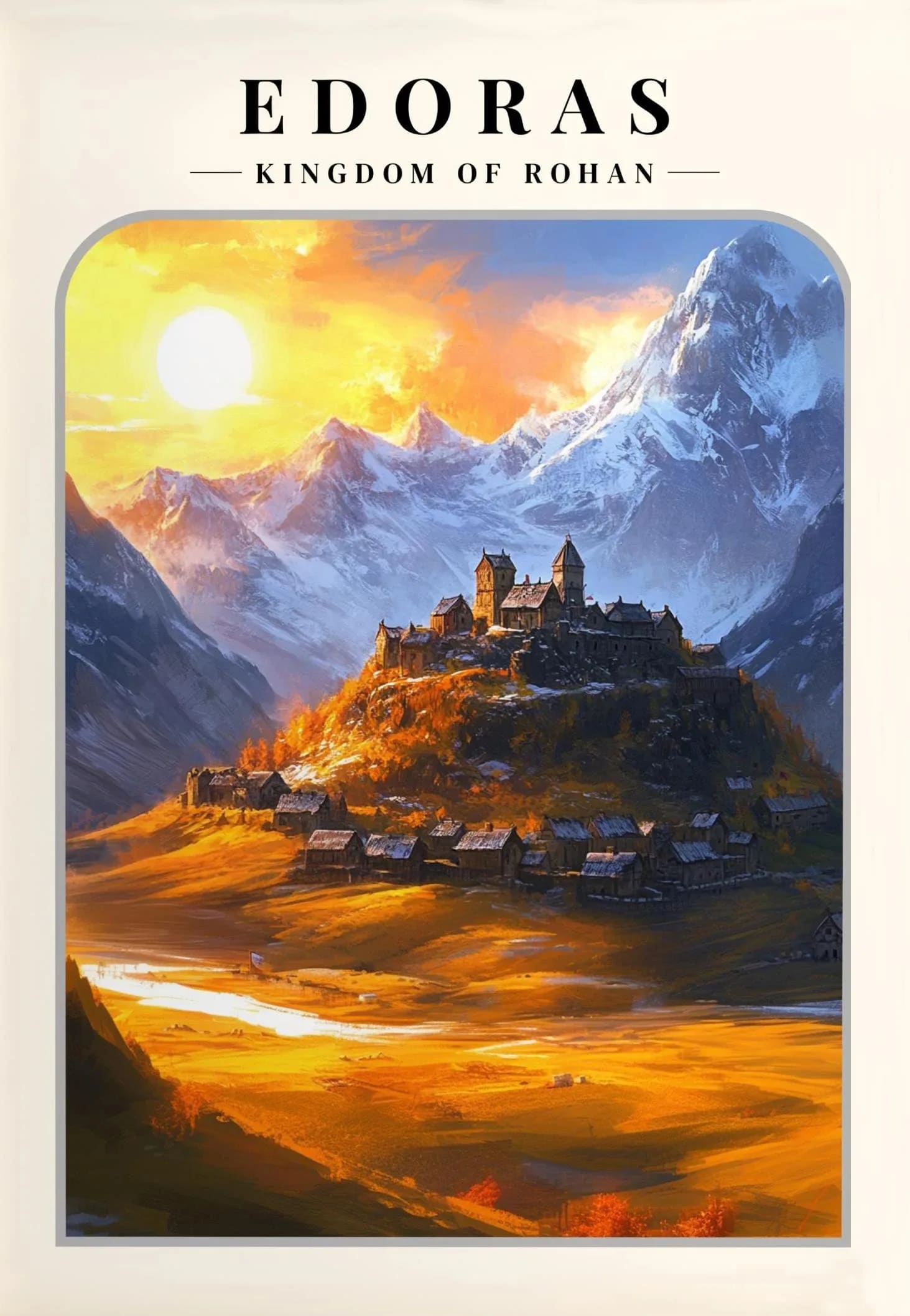 Peinture au Numéro — Edoras, cité du royaume de Rohan au coucher du soleil (Le Seigneur des Anneaux)