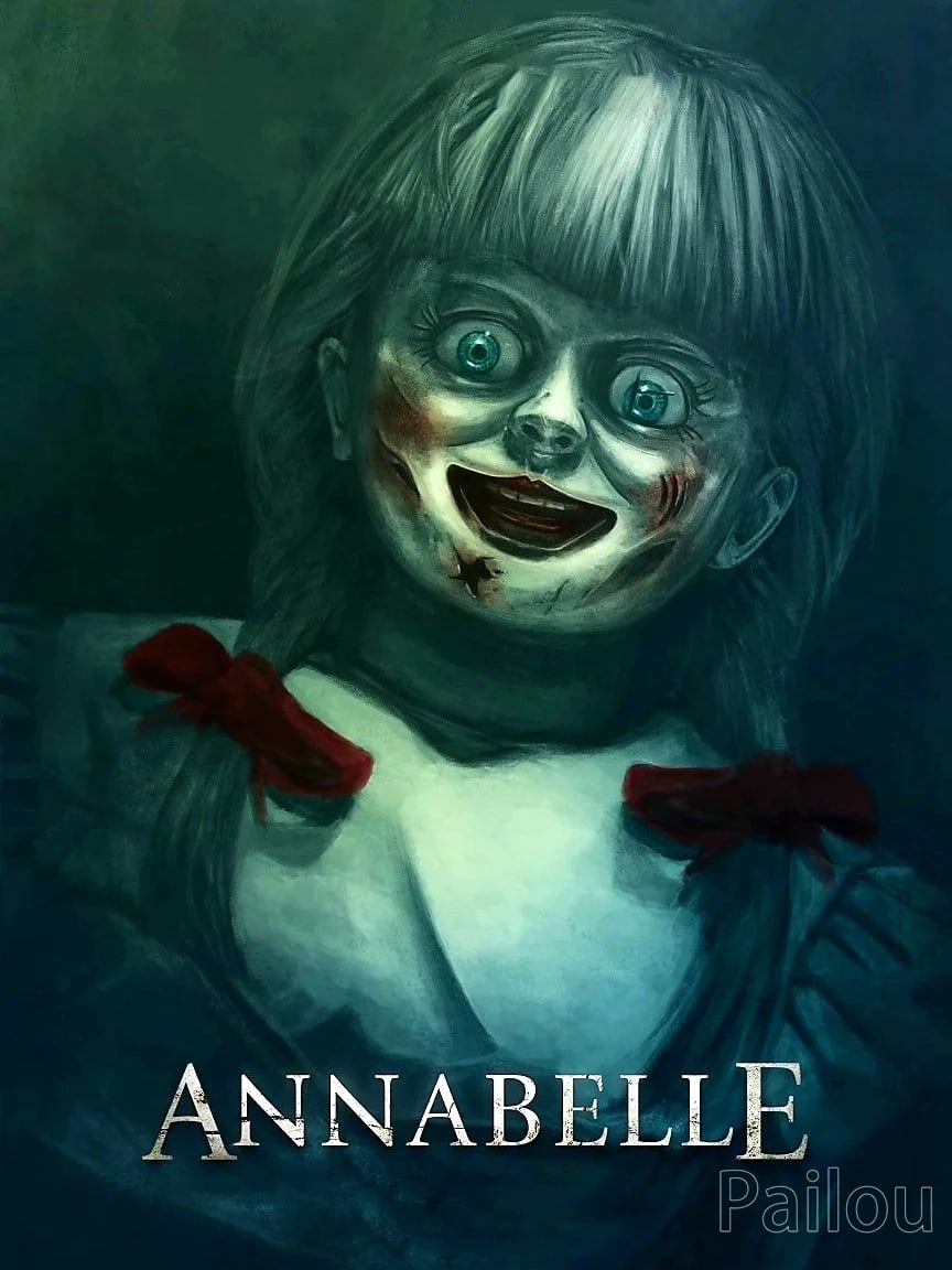 Peinture au Numéro — Portrait peint de la poupée Annabelle en tons verts (Annabelle)