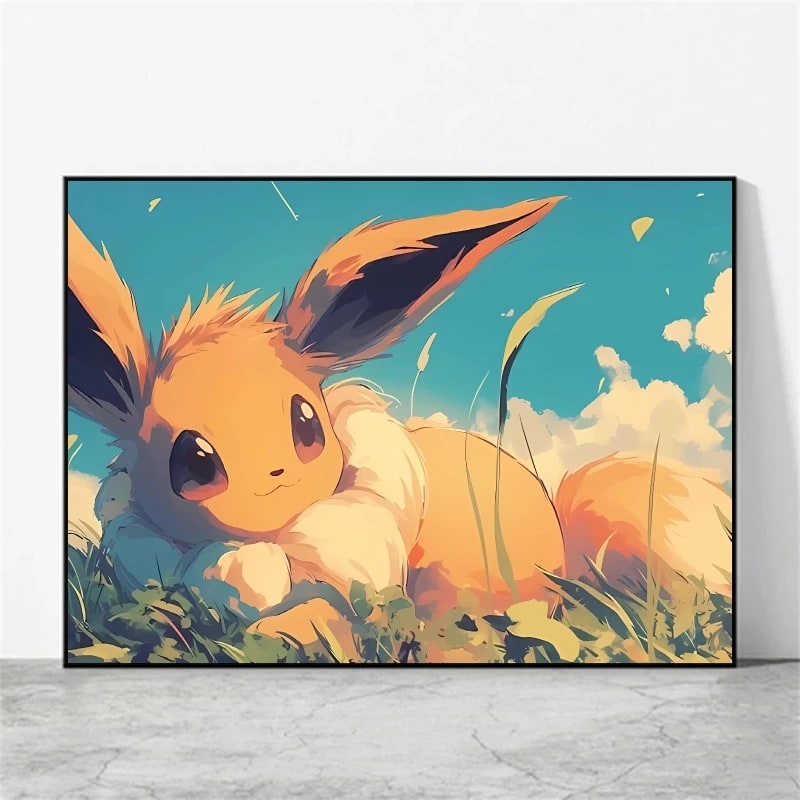Peinture au Numéro — Évoli allongé dans l'herbe (Pokémon)