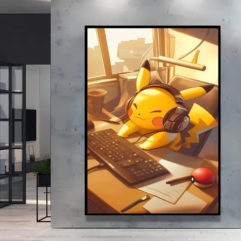 Peinture au Numéro — Pikachu endormi au casque audio (Pokémon)