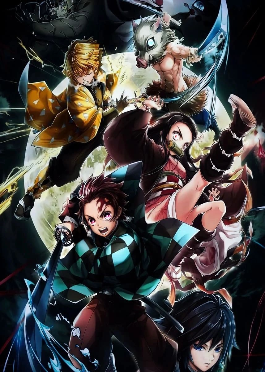 Peinture au Numéro — Tanjiro, Nezuko, Zenitsu, Inosuke et Giyu (Demon Slayer)