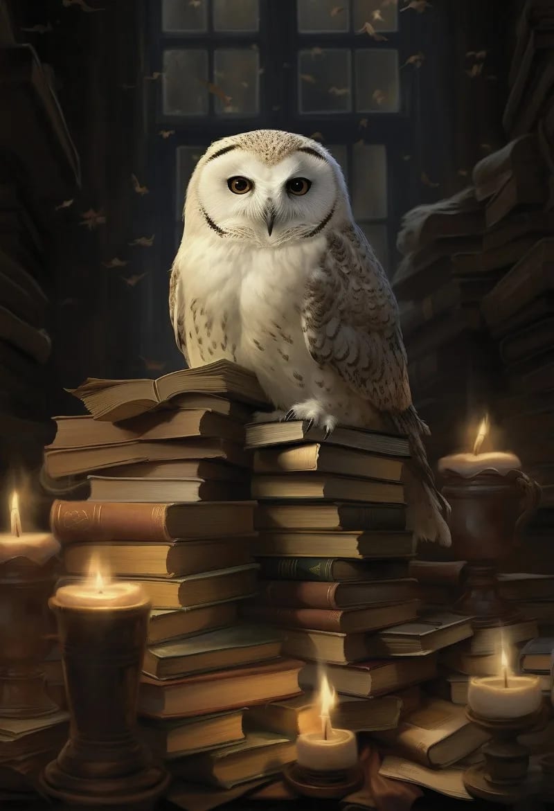 Peinture au Numéro — Chouette blanche sur pile de grimoires (univers Harry Potter)