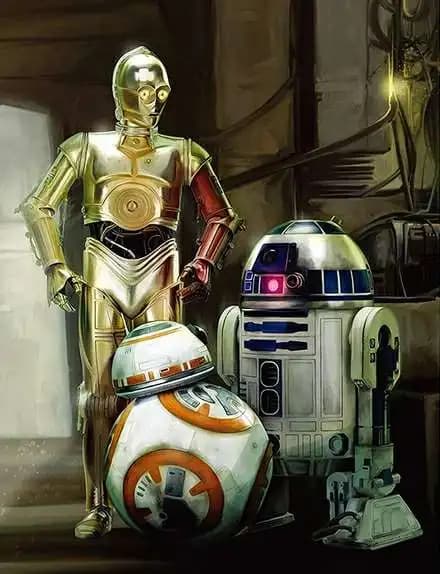 Peinture au Numéro — Les droïdes C-3PO, R2-D2 et BB-8 (Star Wars)