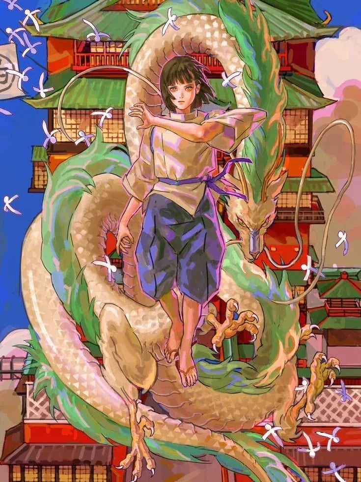 Peinture au Numéro — Haku enlacé par un dragon (Le Voyage de Chihiro)