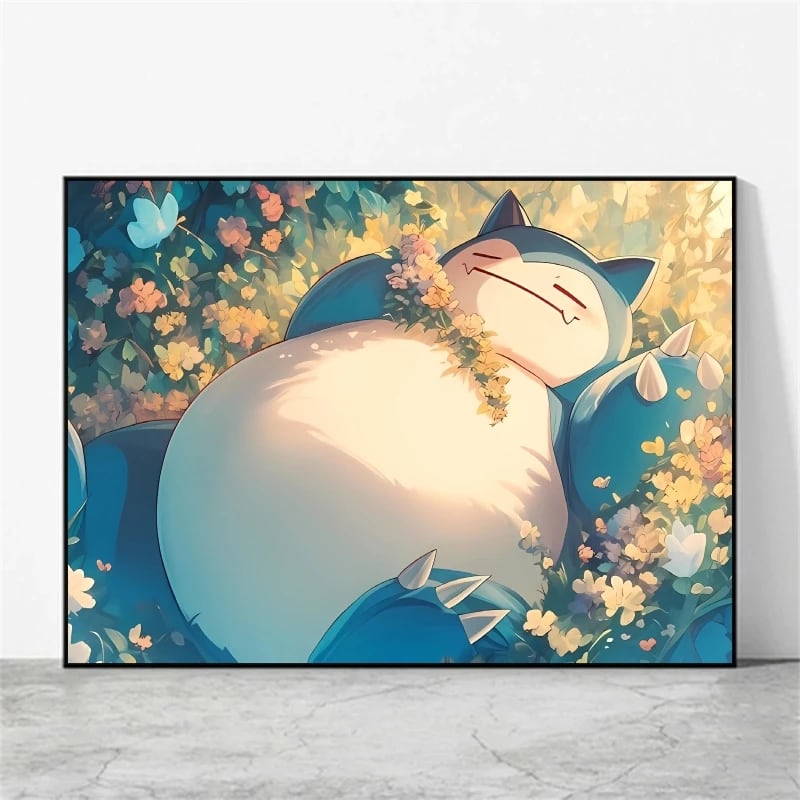 Peinture au Numéro — Ronflex endormi dans les fleurs (Pokémon)