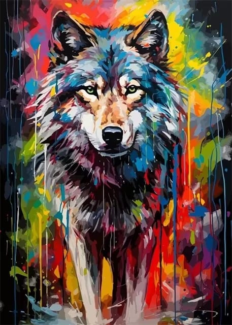 Peinture au Numéro — Loup coloré éclaboussures