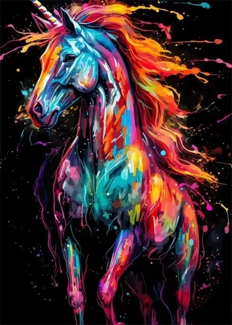 Peinture au Numéro — Licorne à la crinière multicolore
