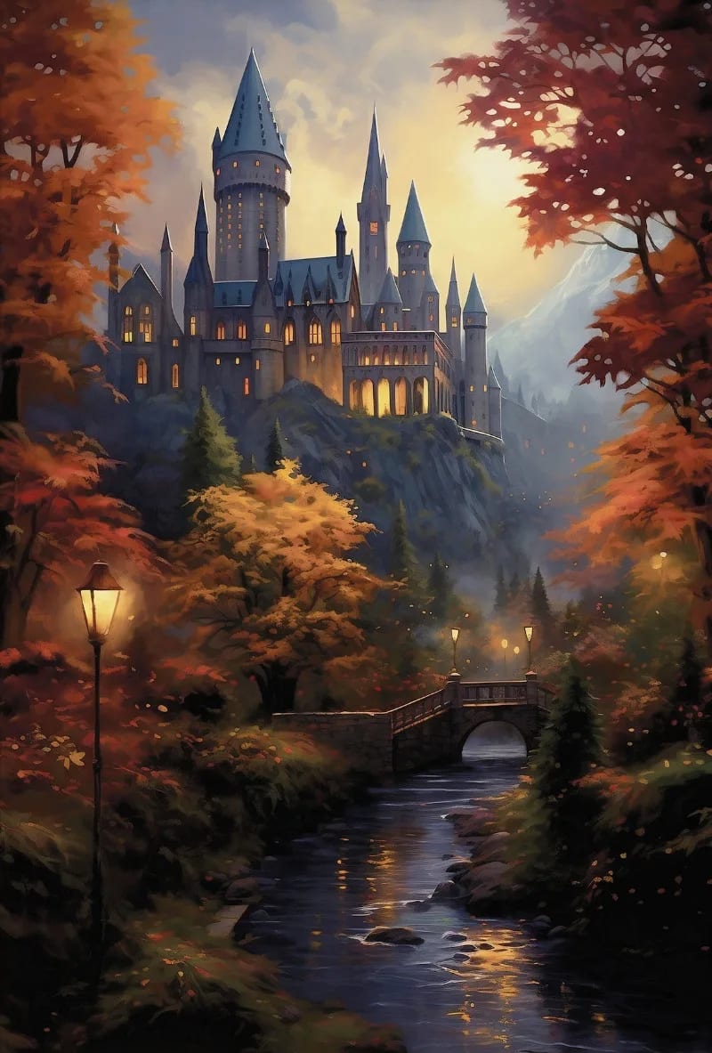 Peinture au Numéro — Château de sorcellerie en automne (univers Harry Potter)