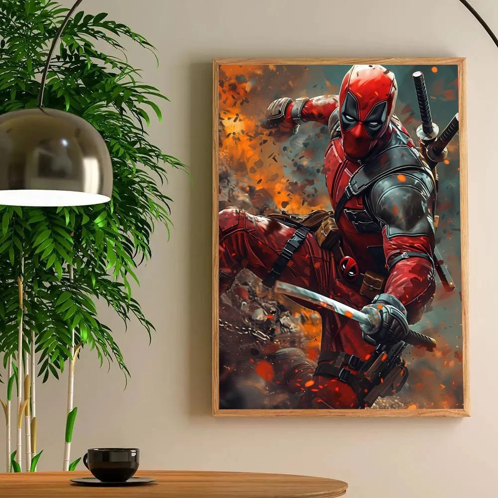 Peinture au Numéro — Deadpool en action épée au poing, explosion de feu (Deadpool)