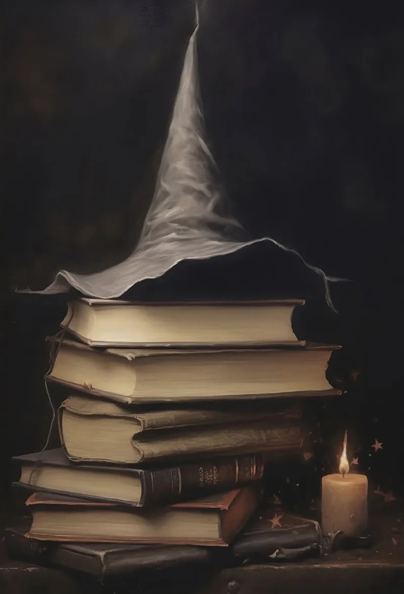 Peinture au Numéro — Chapeau de sorcier sur grimoires à la bougie (univers Harry Potter)