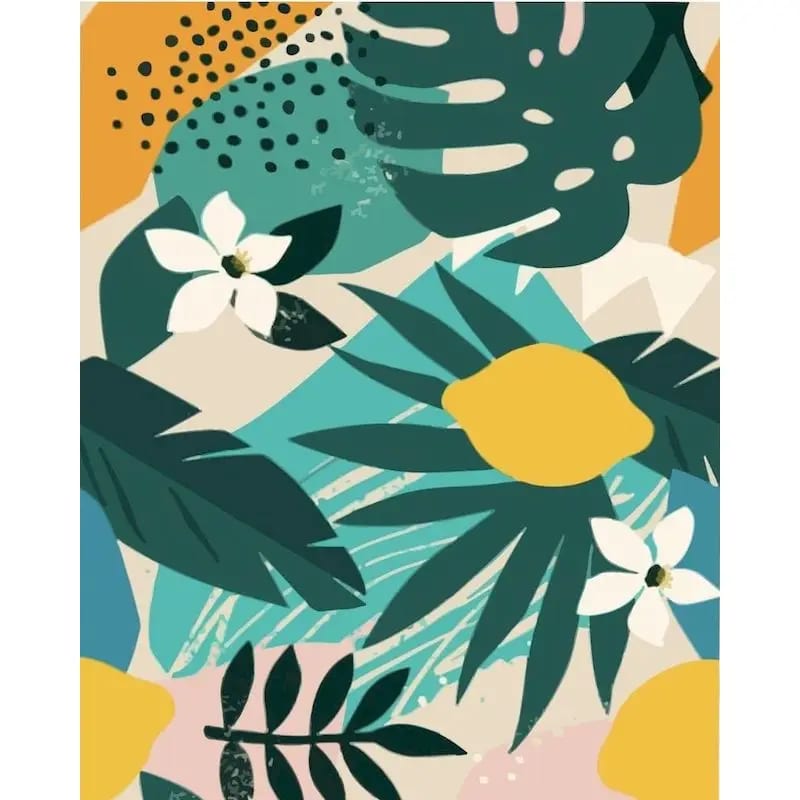 Peinture au Numéro — Motif tropical abstrait aux citrons et feuillage