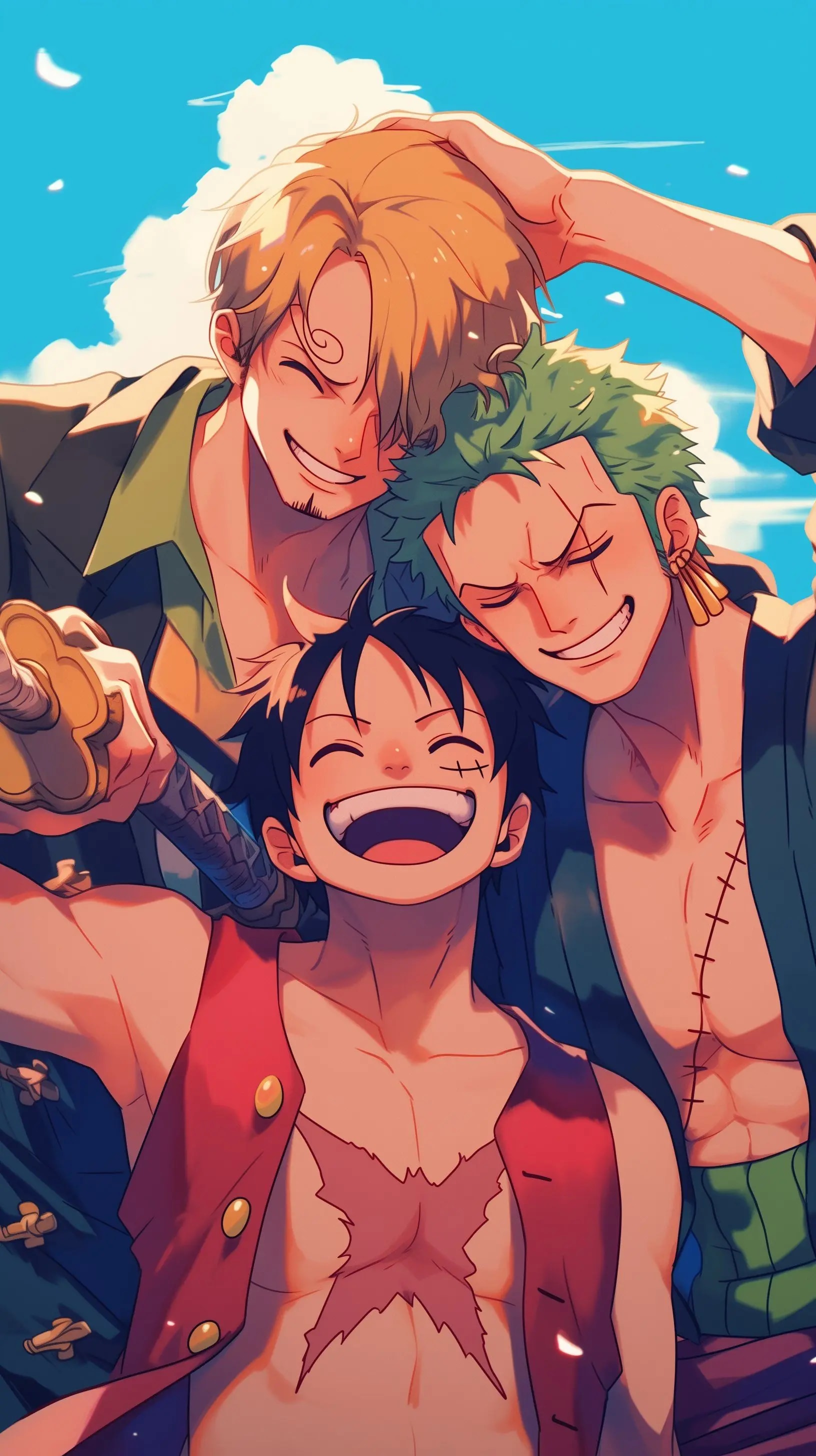 Peinture au Numéro — Sanji, Luffy et Zoro joyeux (One Piece)