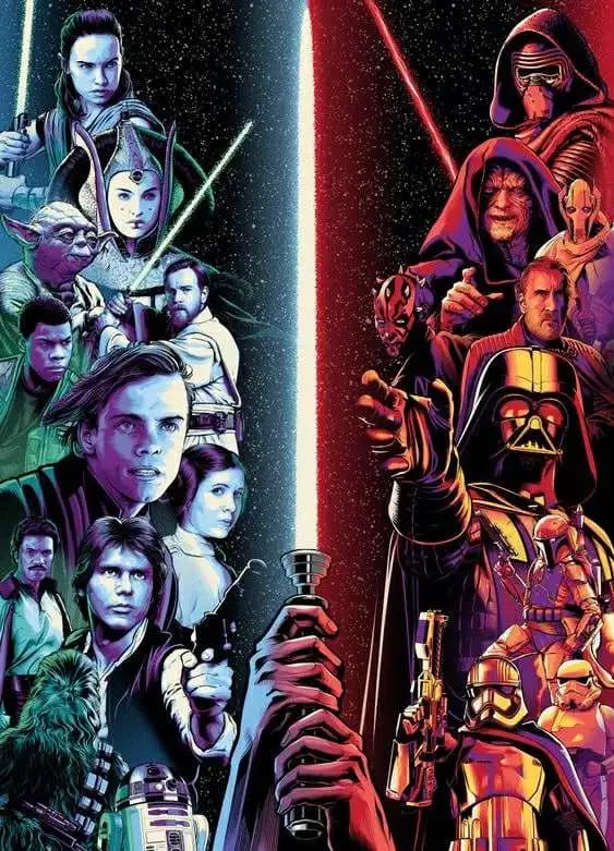 Peinture au Numéro — Fresque de la saga, côté lumineux contre côté obscur (Star Wars)