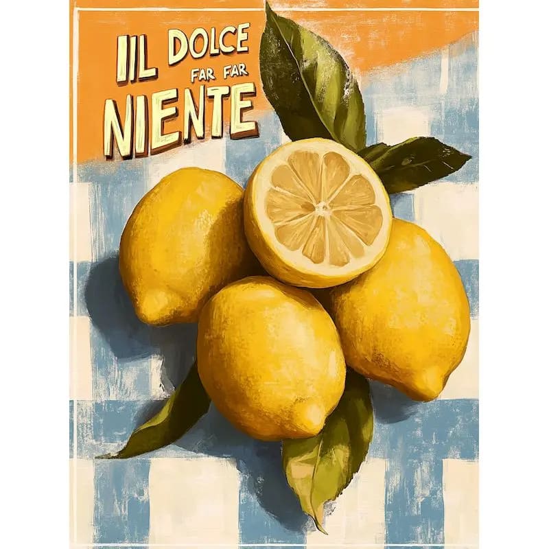Peinture au Numéro — Citrons Il Dolce Far Niente sur damier bleu