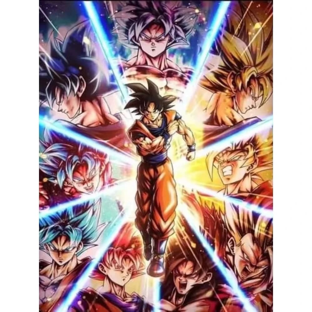 Peinture au Numéro — Goku et ses transformations en éclats de lumière (Dragon Ball)