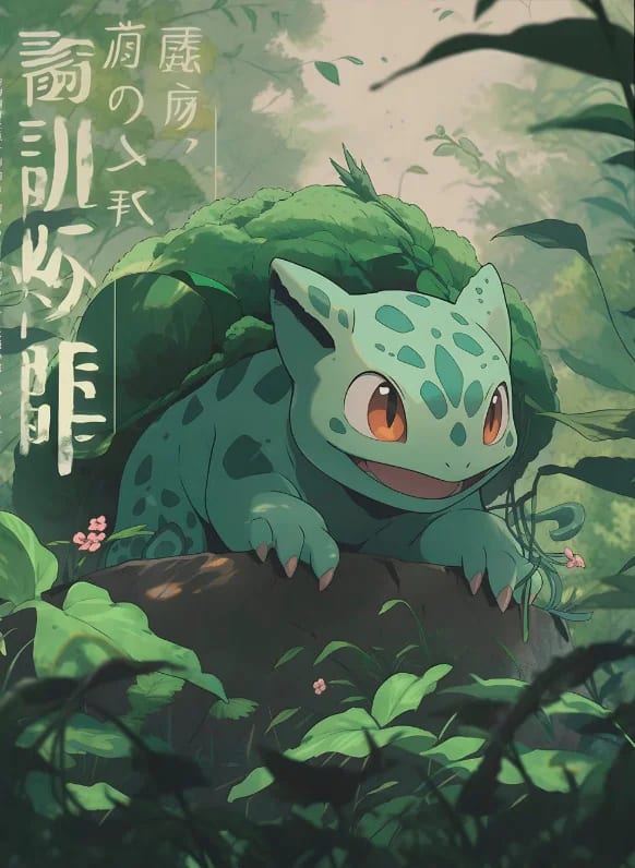 Peinture au Numéro — Bulbizarre dans la jungle luxuriante (Pokémon)