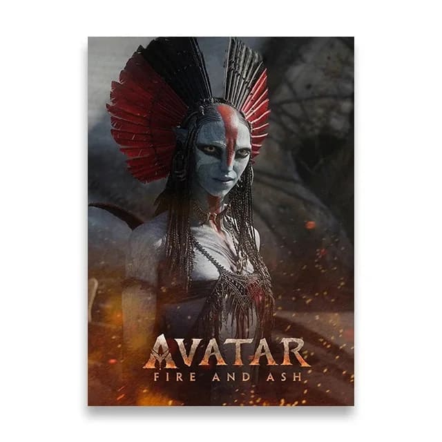 Peinture au Numéro — Guerrière Na'vi à la coiffe rouge devant les flammes (Avatar : Fire and Ash)