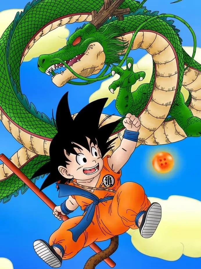 Peinture au Numéro — Petit Goku et Shenron dans le ciel bleu (Dragon Ball)