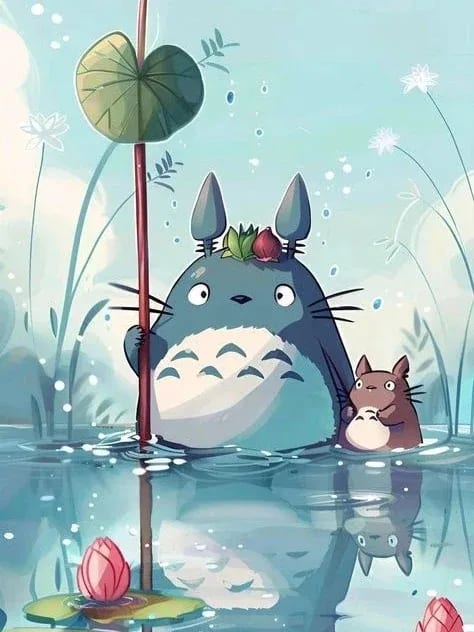 Peinture au Numéro — Totoro sur l'étang au parapluie de feuille (Mon Voisin Totoro)