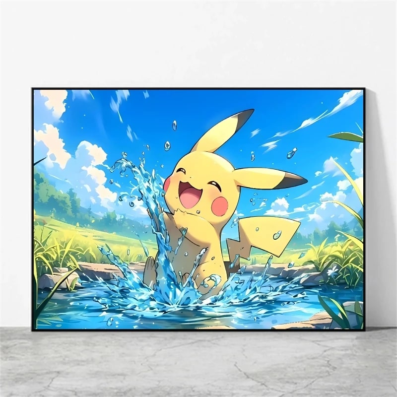Peinture au Numéro — Pikachu éclaboussant l'eau (Pokémon)