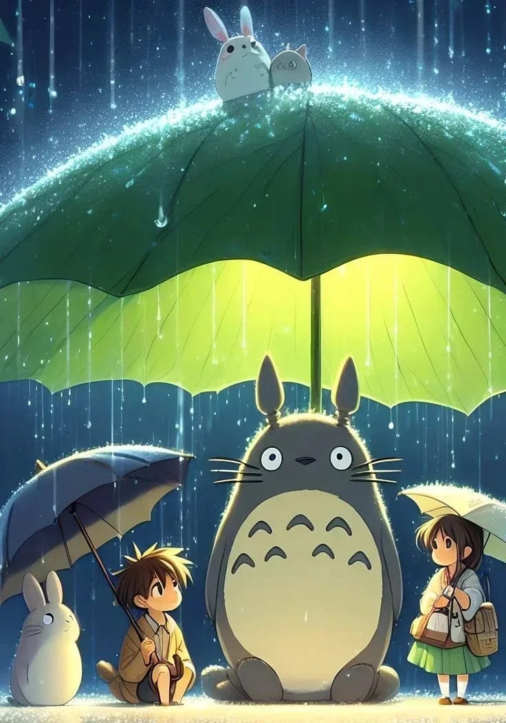 Peinture au Numéro — Totoro et enfants sous la pluie (Mon Voisin Totoro)