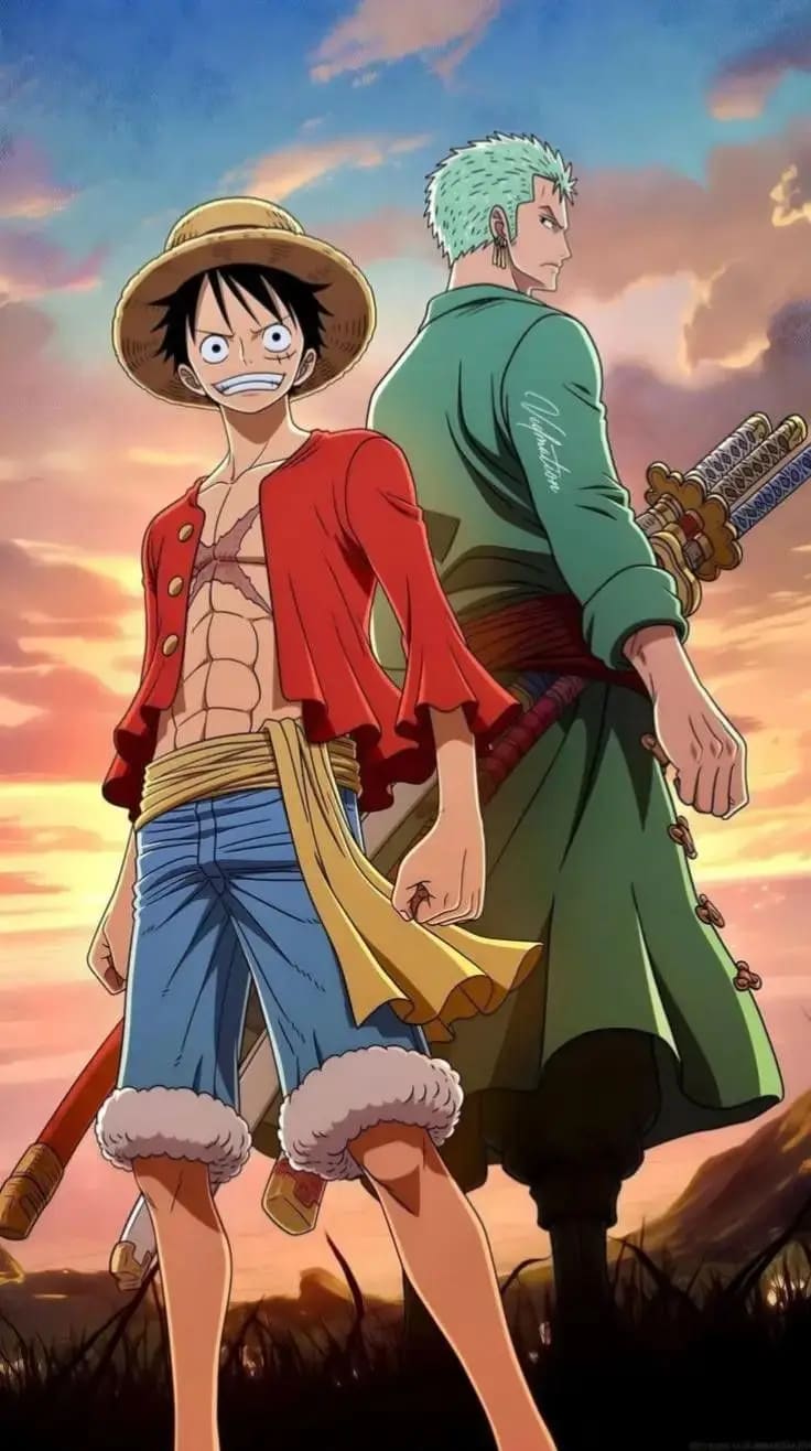 Peinture au Numéro — Luffy et Zoro au coucher de soleil (One Piece)