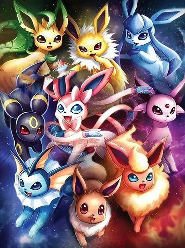 Peinture au Numéro — Évoli et ses évolutions dans l'espace (Pokémon)
