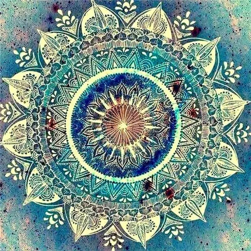 Peinture au Numéro — Mandala turquoise sur fond aquarelle