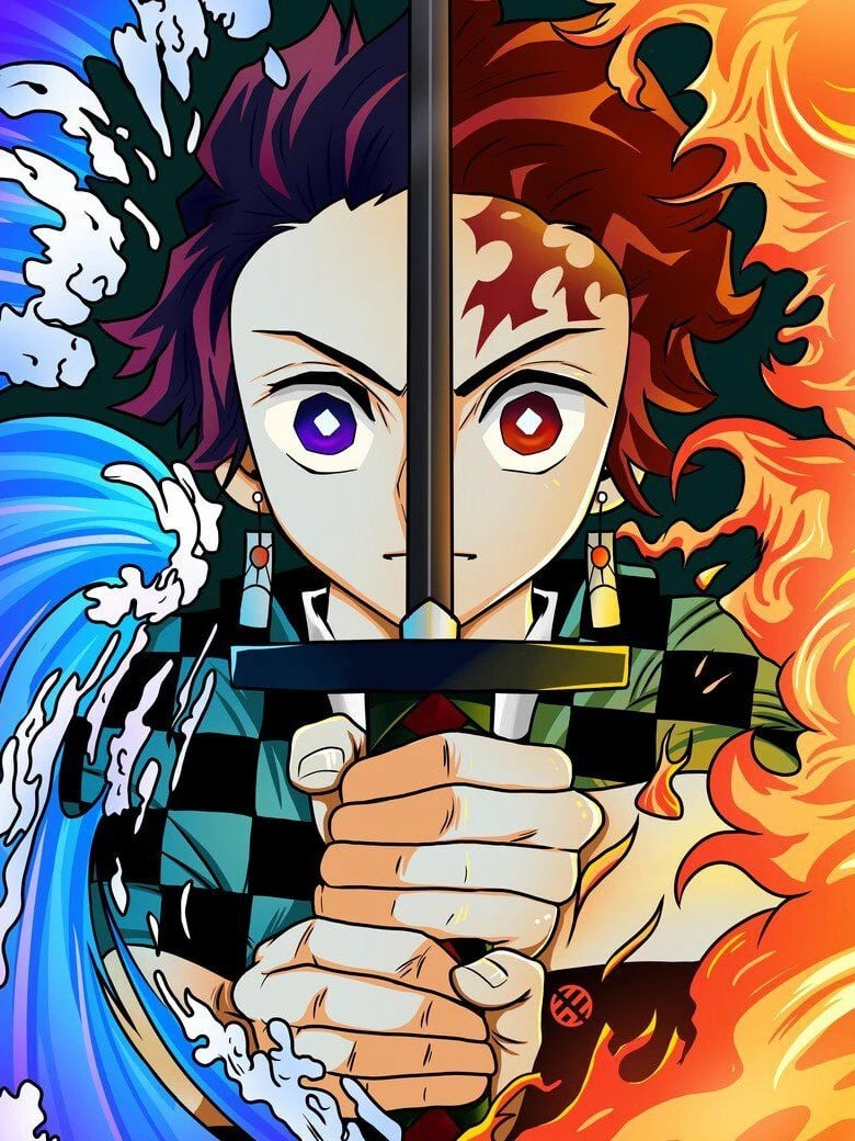 Peinture au Numéro — Tanjiro Kamado dualité eau et feu (Demon Slayer)