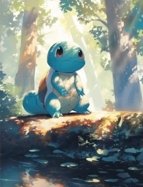 Peinture au Numéro — Carapuce dans la forêt ensoleillée (Pokémon)