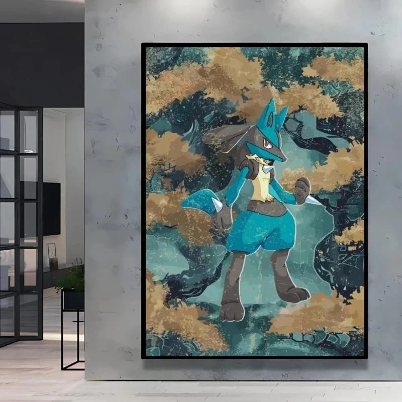 Peinture au Numéro — Lucario sur fond turquoise (Pokémon)
