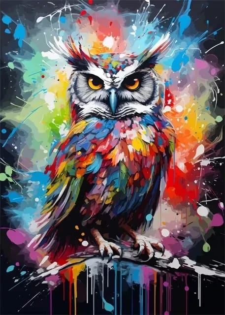 Peinture au Numéro — Chouette pop art multicolore
