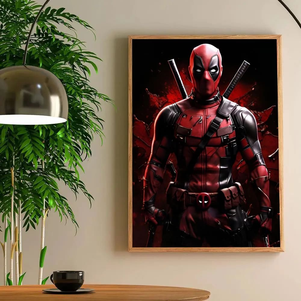 Peinture au Numéro — Deadpool debout, double katana et fond rouge sang (Deadpool)