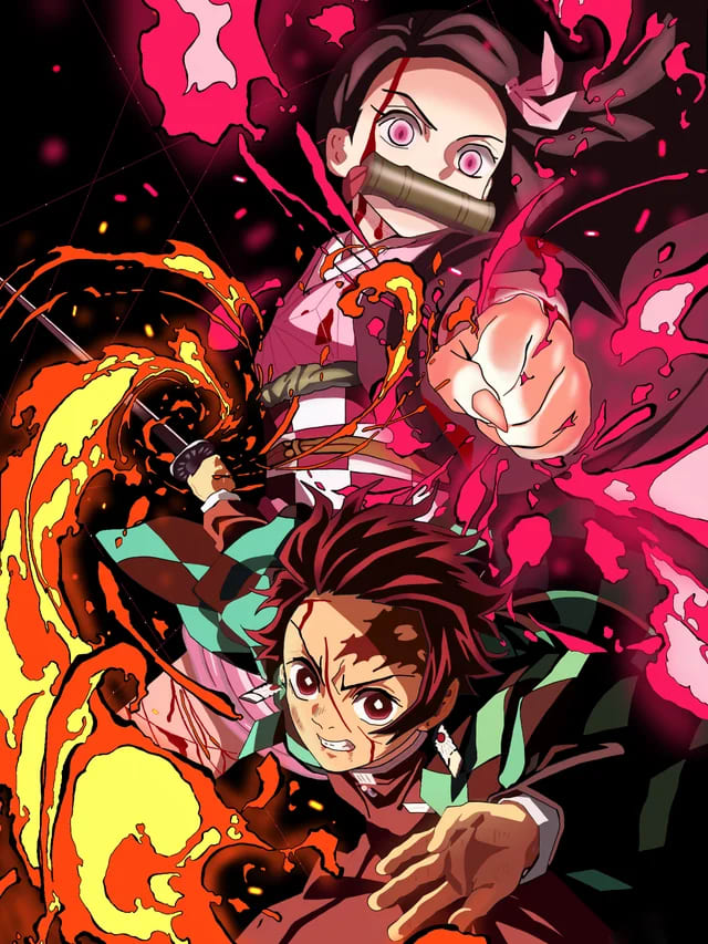 Peinture au Numéro — Tanjiro et Nezuko, feu et eau (Demon Slayer)