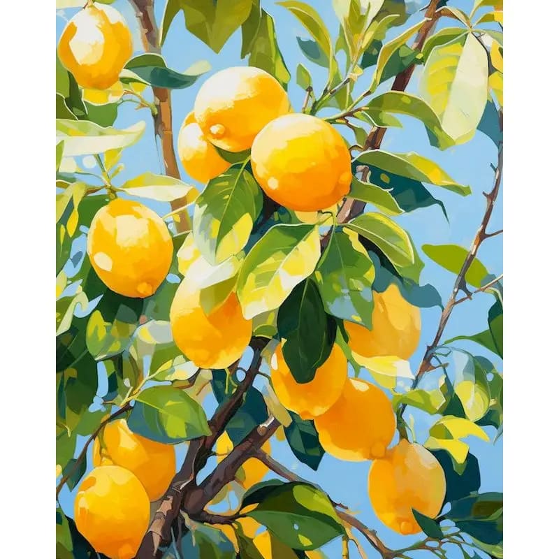Peinture au Numéro — Citrons dorés sur branche au ciel bleu