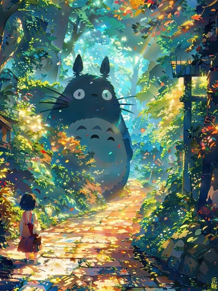 Peinture au Numéro — Totoro géant sur le chemin forestier (Mon Voisin Totoro)