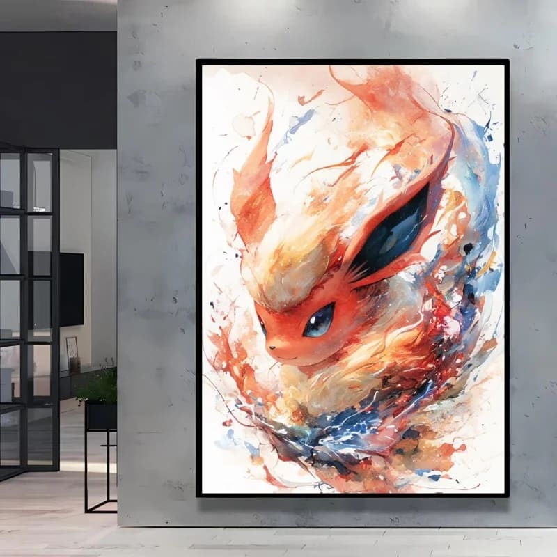 Peinture au Numéro — Pyroli aquarelle rouge et bleu (Pokémon)